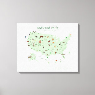 Green National Park Map Woodland Nursery Canvas Print