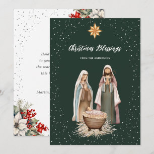 Green Nativity Botanical Christian Christmas Card