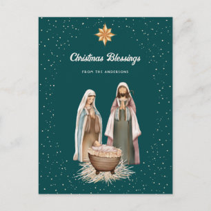 Green Nativity Scene Christmas Star Christian Holiday Postcard