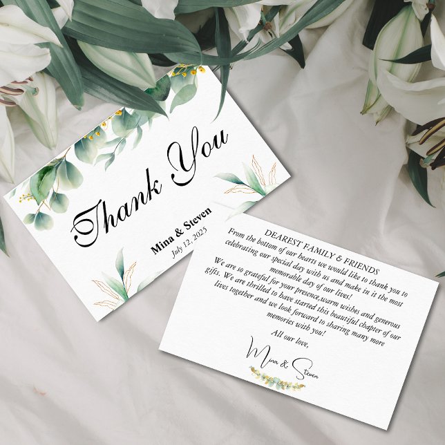 Green natural eucalyptus floral leaves wedding  thank you card (Creator Uploaded)