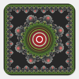 Green natural ornate brilliant fractal pattern square sticker