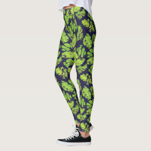 Green Nature Acrylic Paint Leaf Leggings
