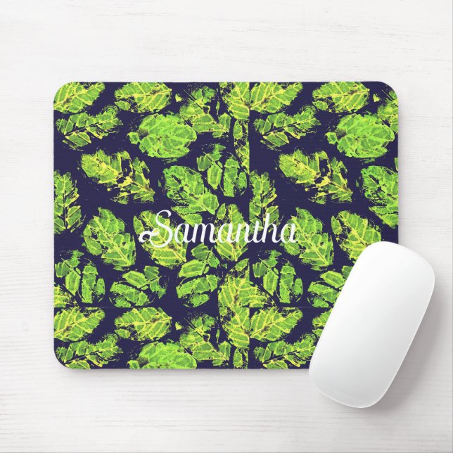 Green Nature Acrylic Paint Leaf Mouse Pad (With Mouse)