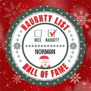 Green Naughty Nice Hall of Fame Christmas Sticker