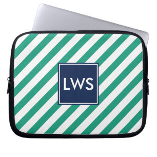 Green Nautical Stripes Monogram Laptop Sleeve