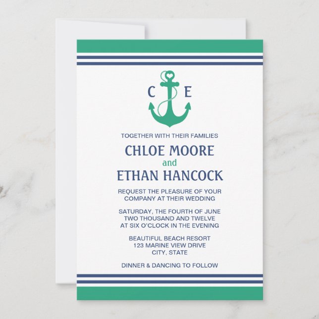 Green Nautical Wedding Invitations (Front)