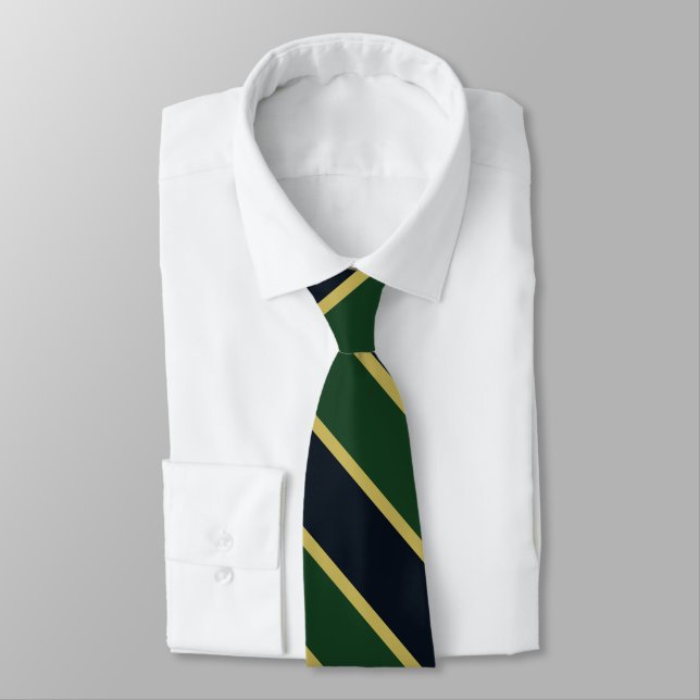 Green Navy and Gold University Stripe II Tie (Tied)
