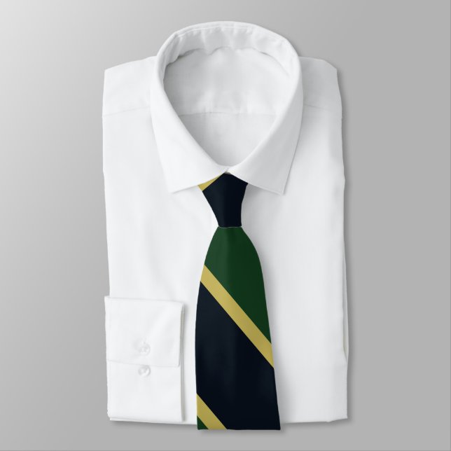 Green Navy and Gold University Stripe Tie (Tied)