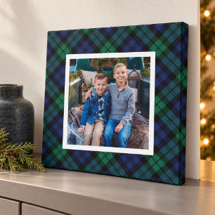 Green Navy Black Watch Plaid Christmas Photo Canvas Print