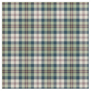 Green, Navy Blue and Cream Plaid Fabric