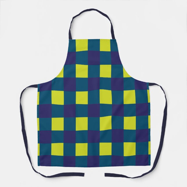 Green Navy Blue Chequerboard Apron (Front)