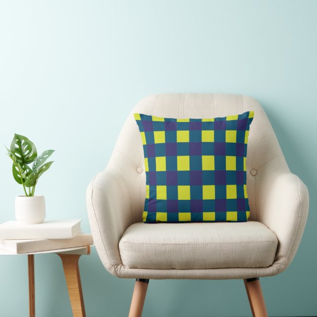 Green Navy Blue Chequerboard  Throw Pillow (Chair)