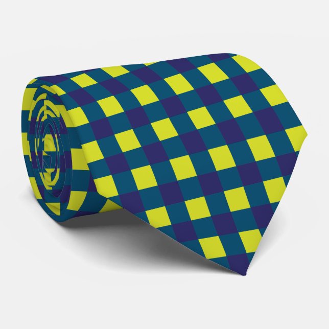 Green Navy Blue Chequerboard  Tie (Rolled)
