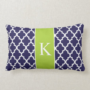Green Navy Blue Moroccan Custom Monogram Lumbar Pillow