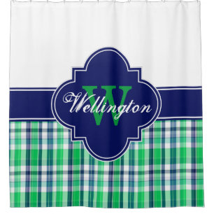 Green Navy Blue Wht Madras Plaid 1I CB Ribbon Name