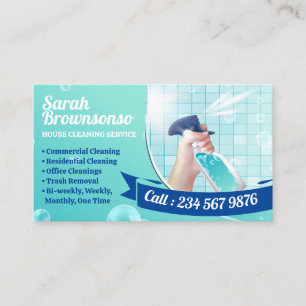 Green Navy Cleaning Washing Bathroom Business Card