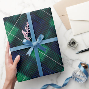 Green Navy Deep Forest Pine Plaid Pattern Wrapping Paper