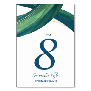 Green Navy Organic Paint Brush Stroke Table Number