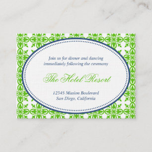 Green navy oval lace preppy wedding reception card