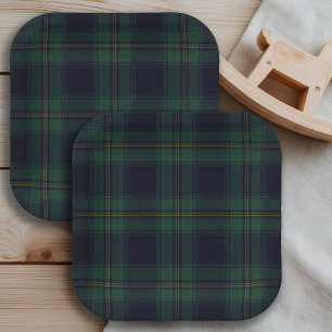 Green Navy Plaid  Paper Plate