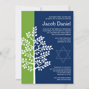 Green Navy Tree of Life Bar Mitzvah Invitation