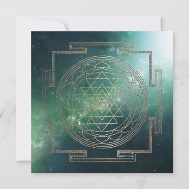 Green Nebula Sri Yantra - Greeting Card (Front)