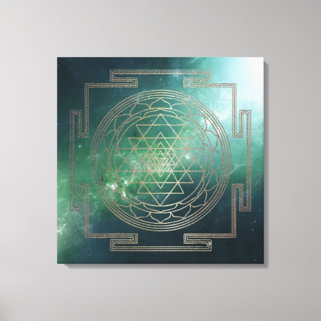 Green Nebula Sri Yantra - Wrapped Canvas (Front)