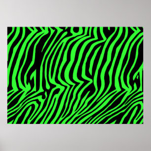 Green neon colour zebra pattern poster
