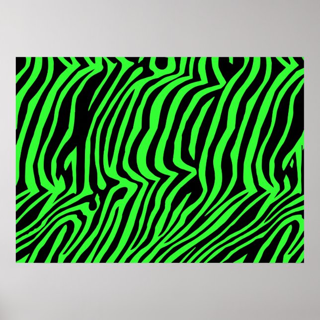 Green neon colour zebra pattern poster (Front)