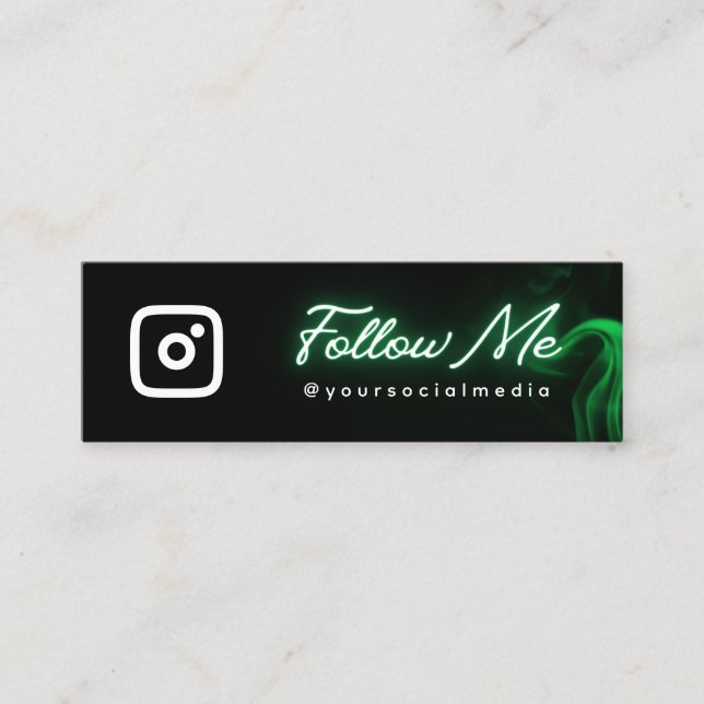 Green Neon Follow Social Media QR Code  Mini Business Card (Front)