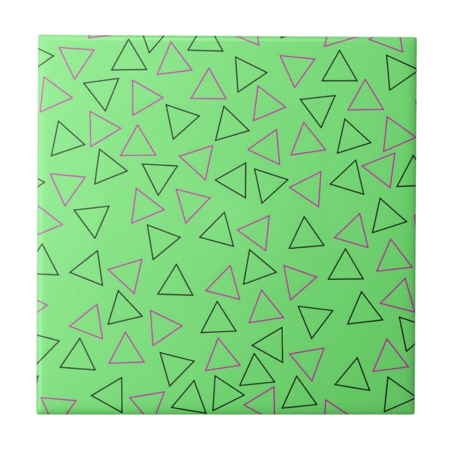 Green Neon Geometric Triangle Pattern Tile (Front)