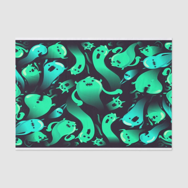 Green Neon Ghost Pattern Tissue Paper (Front)