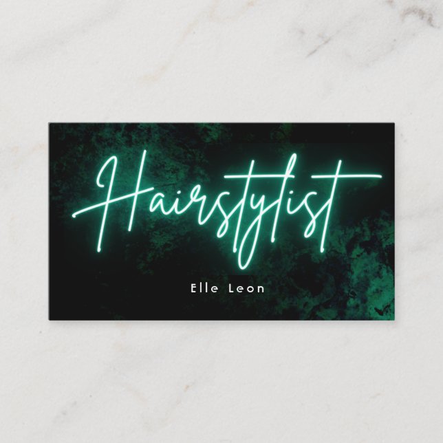 Green Neon Hairstylist Hairdresser   Business Card (Front)