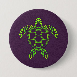 Green Neon Lava Sea Turtle Design 3 Inch Round Button