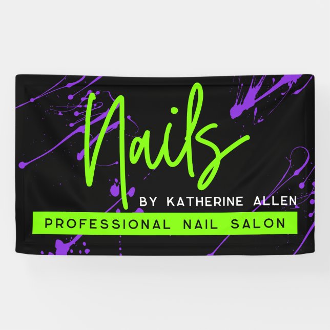 Green Neon Nail Salon Purple Welcome Sign (Horizontal)