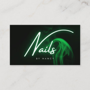 Green Neon Nails Nail Tech Script Typography Business Card