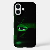 Green Neon Power: Luxury Sports Car in Glowing Fog