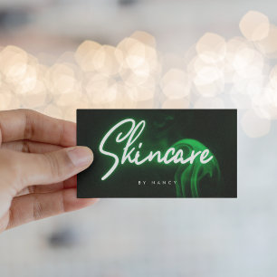 Green Neon & Smoke Skincare Handwritten Script  Business Card