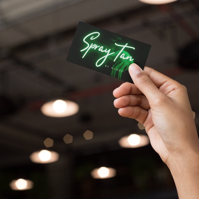 Green Neon & Smoke Spray Tan Handwritten Script  Business Card (Creator Uploaded)