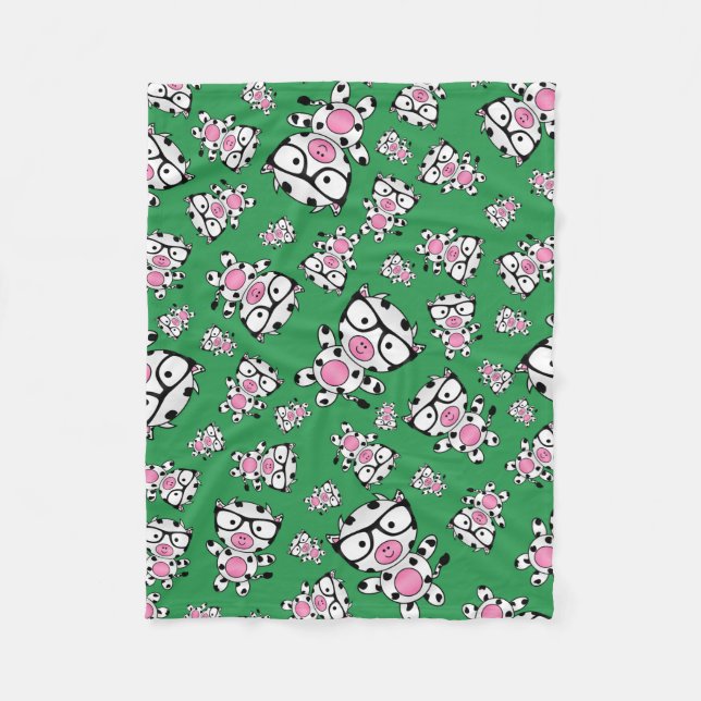 Green nerd cow pattern fleece blanket (Front)