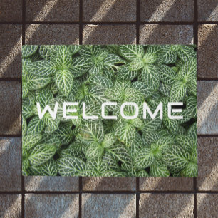 Green Nerve Plant Leaves Floral Welcome Doormat