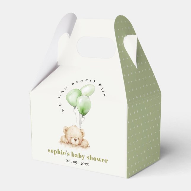 Green Neutral Bearly Wait Balloon Baby Shower Favor Box (Front Side)