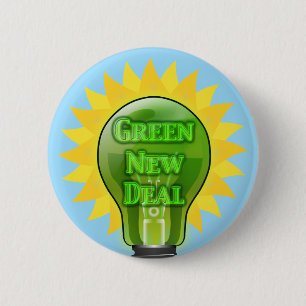 Green New Deal Light Bulb 2 Inch Round Button