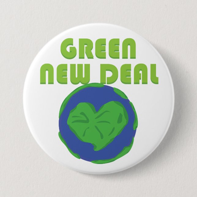 Green New Deal Love Earth Heart 3 Inch Round Button (Front)