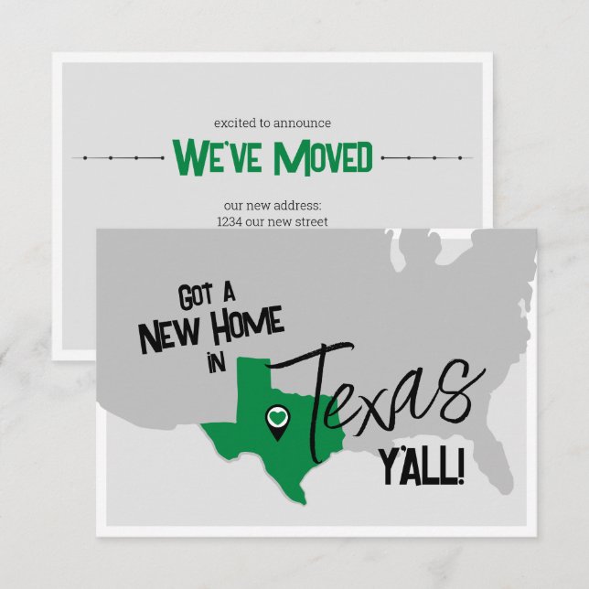 Green New Home in Texas Y'all Moving Announcement (Front/Back)
