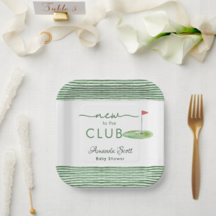 Green New to the Club Golf Theme Baby Shower Paper Plate