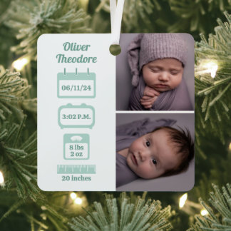 Green Newborn Birth Stats Metal Ornament
