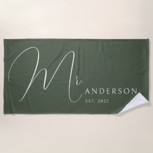 Green Newlyweds Mr Name Personalized Honeymoon Beach Towel