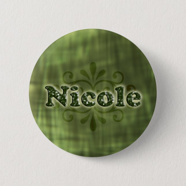 Green Nicole 2 Inch Round Button (Front)