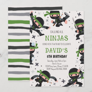 Green Ninja Warrior Martial Arts Birthday Invitation